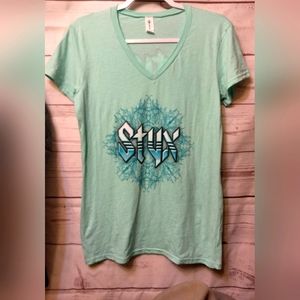 STYX All Hits All Night Concert T Shirt. Women's L. Light Teal Color. Minty Frsh